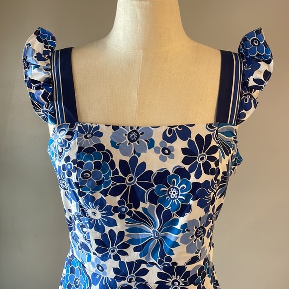 NWOT TAHARI ASL ruffle straps fit flare dress peek a boo back cotton stretch 6 - Picture 3 of 15